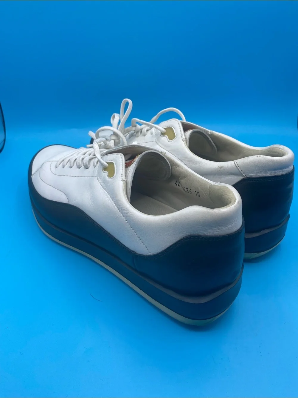 Prada White and Black Low-Top Leather Sneakers